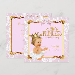 Blonde Babyprinzessin Baby Shower Weiß Pink Gold Einladung