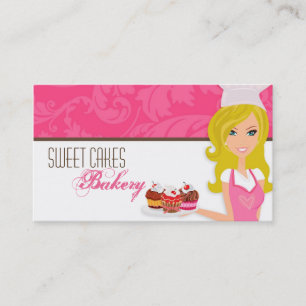 Blonde Bäckerin auf rosa braunen Cupcakes Visitenk Visitenkarte
