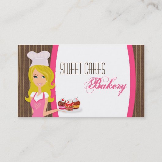 Blonde Baker auf der Pink Brown Cup Cakes Business Visitenkarte (Vorderseite)