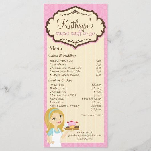 Blonde Baker Cupcake D12 Menu Rack Card 3 Menükarte (Vorderseite)