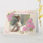 Blonde ballerina , ein Mädchen, das eine Ballettka Karte (Gelbe Blume)