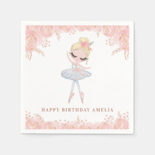 Blonde Ballerina im weißen Kleid Floral Geburtstag Serviette