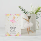 Blonde Ballerina in rosa Foto Einladung (Stehend Vorderseite)