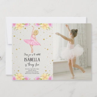 Blonde Ballerina in rosa Foto Einladung