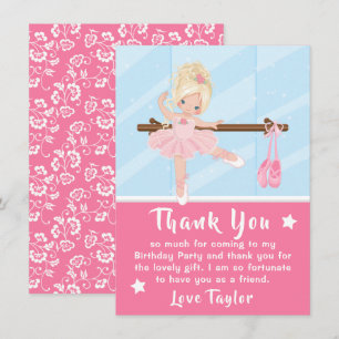 Blonde Ballerina Pink Geburtstag Danke Grußkarte