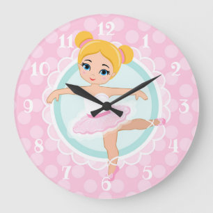 Blonde Ballerina - rosa Ballett-Tänzer-Mädchen Große Wanduhr