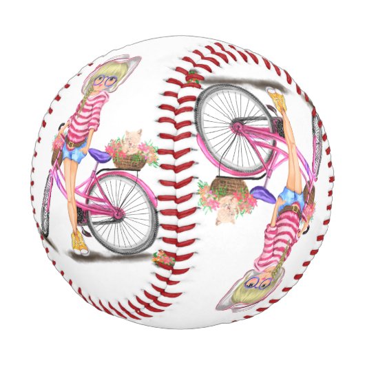 Blonde Baseball Girl mit rosa Bike (Schrägansicht)