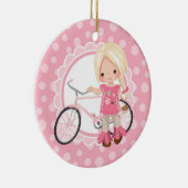 Blonde Bicycle Girl - Pink White Keramik Ornament (Rechts)