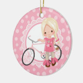 Blonde Bicycle Girl - Pink White Keramik Ornament (Links)