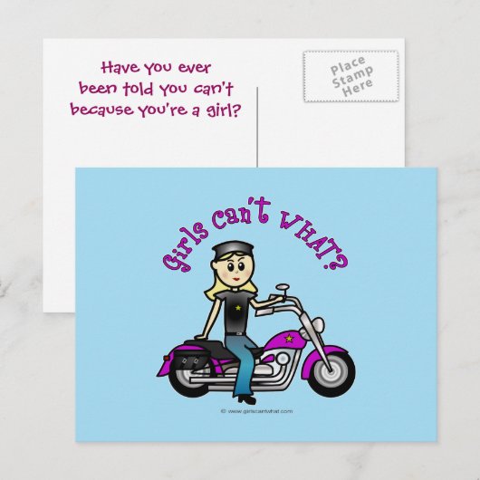 Blonde Biker Postkarte (Vorne/Hinten)