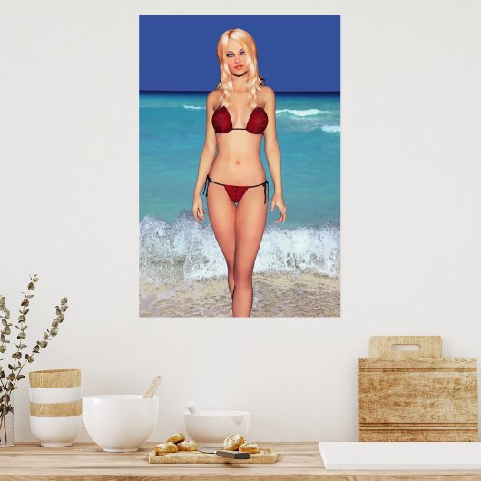 Blonde Bikini Beach Babe Poster (Küche)