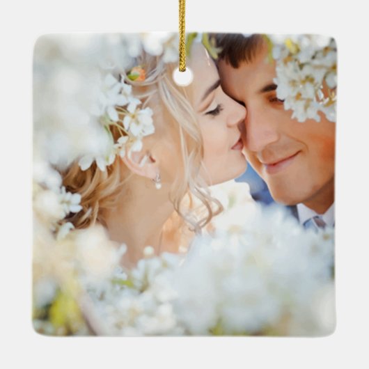 Blonde Birdes 1. Weihnachtsbaumdesign der Blume Keramikornament (Rückseite)