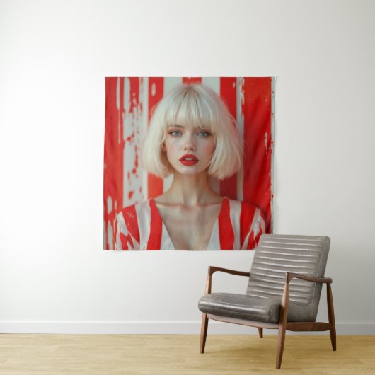 Blonde bob hair woman cinematic portrait Wandteppich (Beispiel)