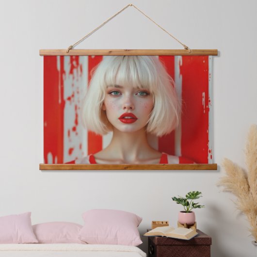 Blonde bob hair woman cinematic portrait Wandteppich Mit Holzrahmen (Schlafzimmer)