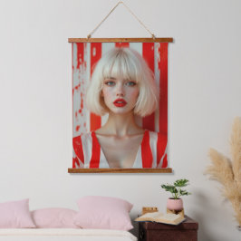  Blonde bob hair woman cinematic portrait  Wandteppich Mit Holzrahmen