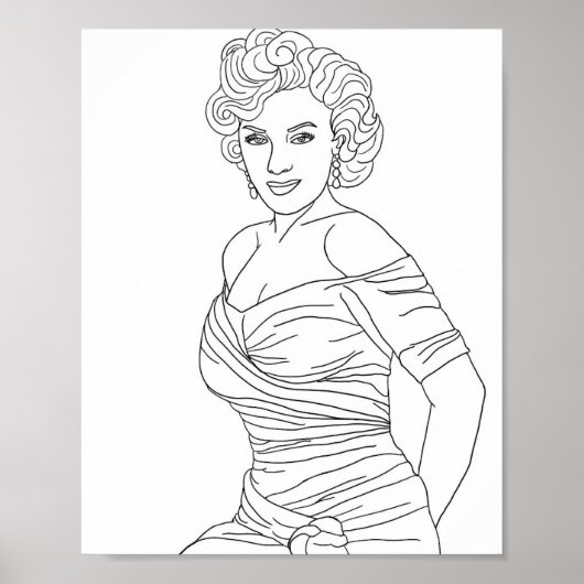 Blonde Bombshell Pinup Girl Colorpage Poster (Vorne)