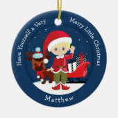 Blonde Boy Elf Keramik Ornament (Vorne)