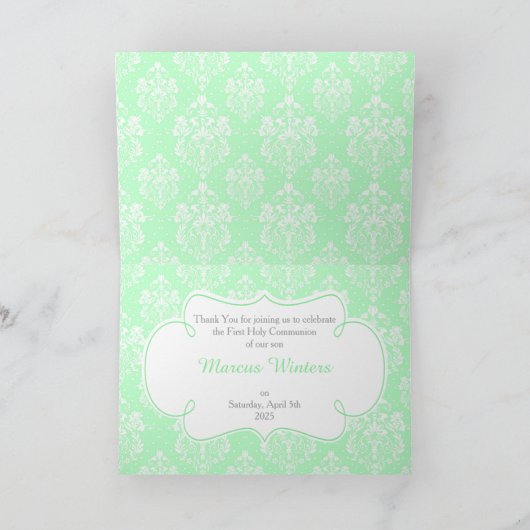 Blonde Boy First Communion Damask 'Danke' Dankeskarte (Innenseite)