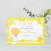 Blonde Boy First Communion Damask Dankeskarte (Stehend Vorderseite)