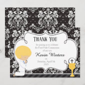 Blonde Boy First Communion Damask Dankeskarte (Vorne/Hinten)