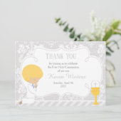 Blonde Boy First Communion Damask Dankeskarte (Stehend Vorderseite)