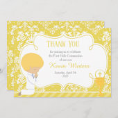 Blonde Boy First Communion Damask Dankeskarte (Vorne/Hinten)
