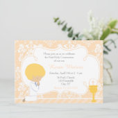 Blonde Boy First Communion Damask Einladung (Stehend Vorderseite)