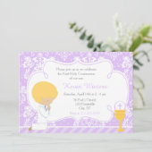 Blonde Boy First Communion Damask Einladung (Stehend Vorderseite)