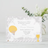 Blonde Boy First Communion Damask Einladung (Stehend Vorderseite)