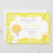 Blonde Boy First Communion Damask Einladung (Vorderseite)