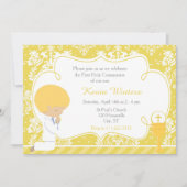 Blonde Boy First Communion Damask Einladung (Vorderseite)