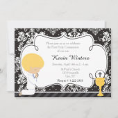 Blonde Boy First Communion Damask Einladung (Vorderseite)