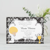 Blonde Boy First Communion Damask Einladung (Stehend Vorderseite)