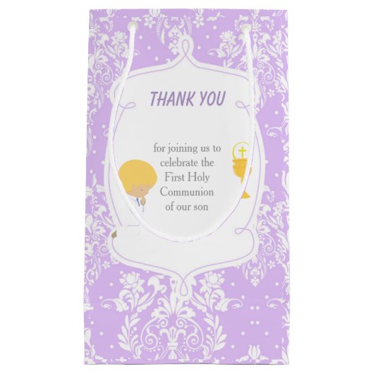 Blonde Boy First Communion Damask Kleine Geschenktüte (Vorderseite)
