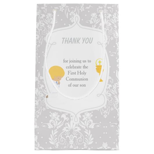 Blonde Boy First Communion Damask Kleine Geschenktüte (Vorderseite)