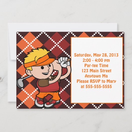 Blonde Boy Golf Geburtstagsparty Einladung (Vorderseite)