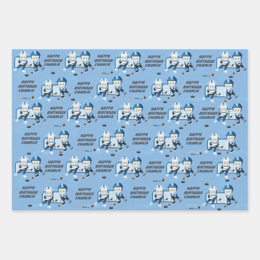 Blonde Boy Hockey Personalisiert Geschenkpapier Set (Vorderseite 3)