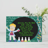 Blonde Boy Mad Scientist Birthday Party Einladung (Stehend Vorderseite)