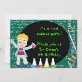 Blonde Boy Mad Scientist Birthday Party Einladung (Rückseite)