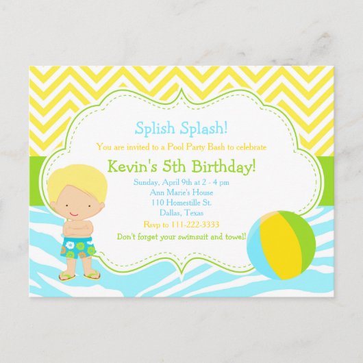 Blonde Boy Pool Party Bash Party Postkarte (Vorderseite)