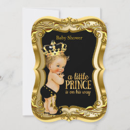 Blonde Boy Prince Baby Dusche Black Gold Einladung