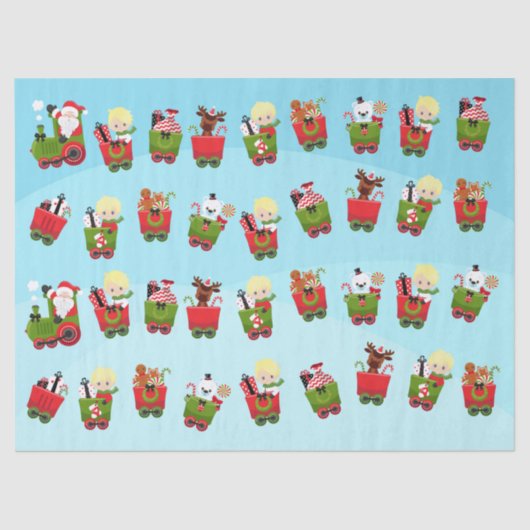 Blonde Boy Riding Weihnachtszug Seidenpapier (Vorderseite)