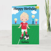 Blonde Boys Soccer Word Search Happy Birthday Karte (Vorderseite)