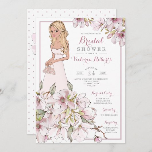 Blonde Braut-BlumenBrautparty Einladung (Vorne/Hinten)