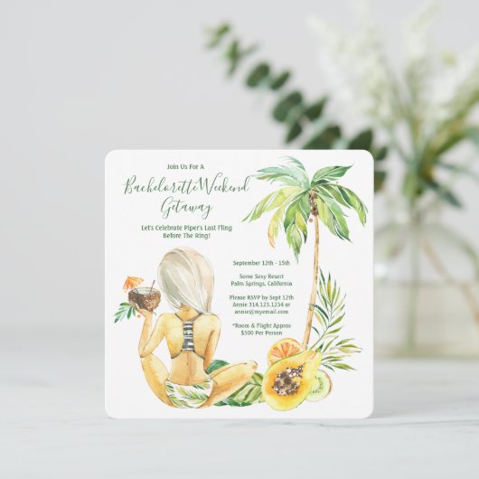 Blonde Bride Bachelorette Beach Weekend Einladung (Stehend Vorderseite)