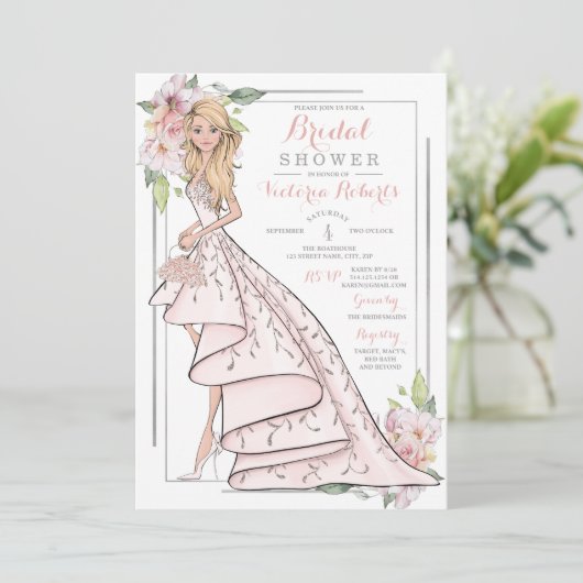 Blonde Bride Brautparty Einladung (Stehend Vorderseite)