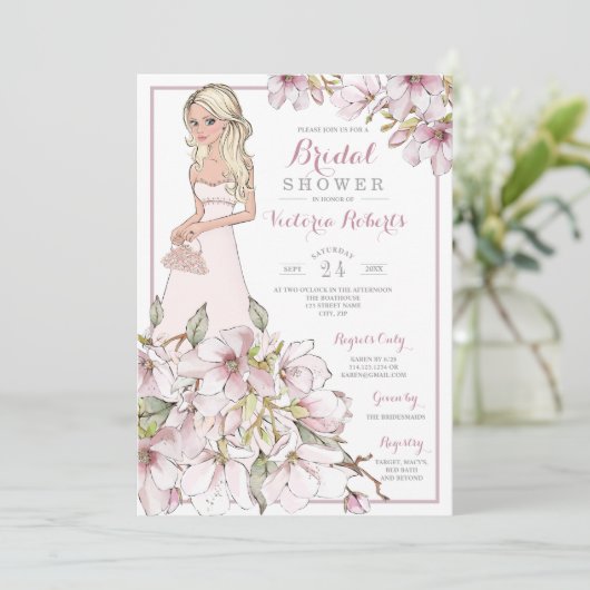 Blonde Bride Brautparty Einladung (Stehend Vorderseite)