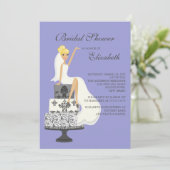 Blonde Bride Bridal Dusche Einladung Lila Grau (Stehend Vorderseite)