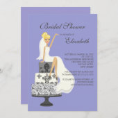 Blonde Bride Bridal Dusche Einladung Lila Grau (Vorne/Hinten)