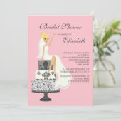 Blonde Bride Bridal Dusche Einladung Rosa Grau (Stehend Vorderseite)